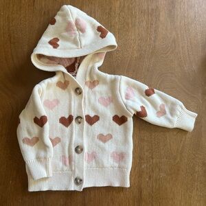 Cream Hooded Cardigan with Heart Pattern